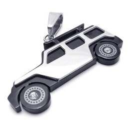 Collana Con Ciondolo Jeep In Titanio Puro Argento Nero Da Uomo
