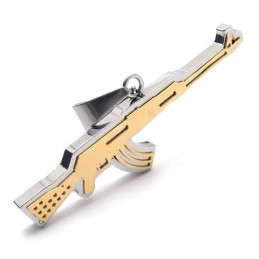 Collana Con Ciondolo Da Uomo In Titanio Puro Dorato Con Fucile Ak47