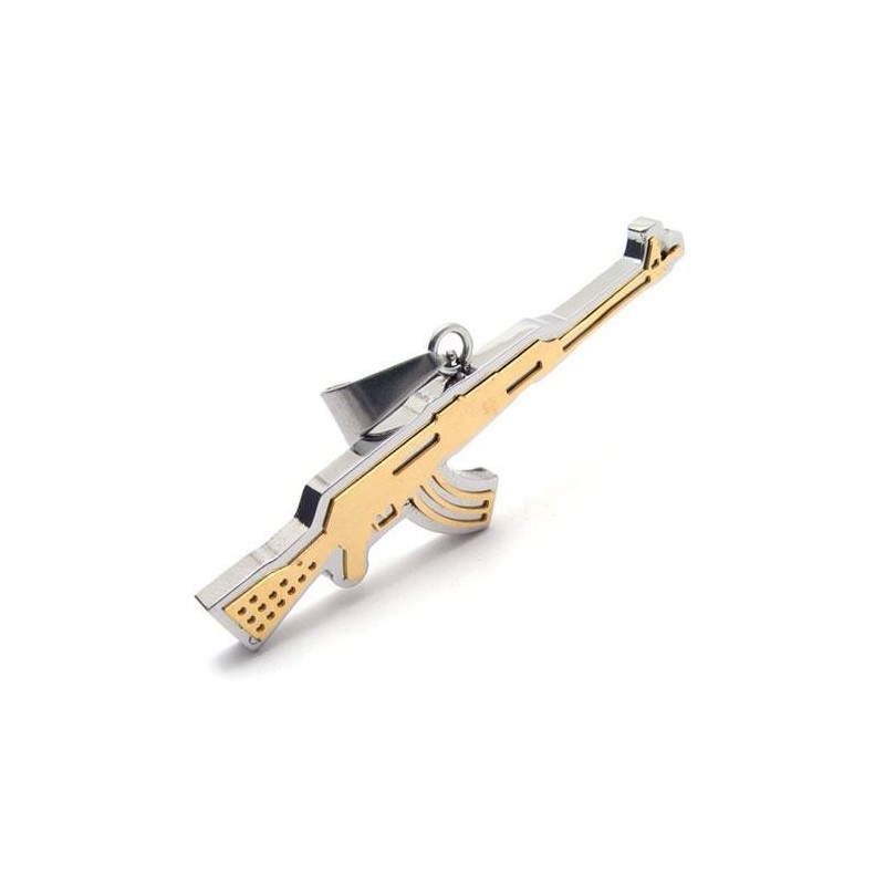 Collana Con Ciondolo Da Uomo In Titanio Puro Dorato Con Fucile Ak47 Collana Con Ciondolo Da Uomo In Titanio Puro Dorato Con Fucile Ak47