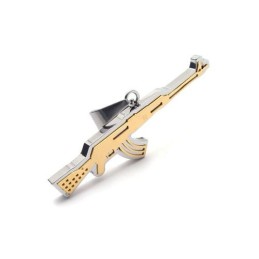 Collana Con Ciondolo Da Uomo In Titanio Puro Dorato Con Fucile Ak47