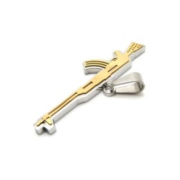 Collana Con Ciondolo Da Uomo In Titanio Puro Dorato Con Fucile Ak47