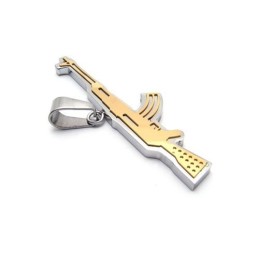 Collana Con Ciondolo Da Uomo In Titanio Puro Dorato Con Fucile Ak47