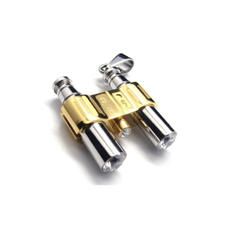 Collana Con Ciondolo Binocolo In Puro Titanio E Argento Dorato