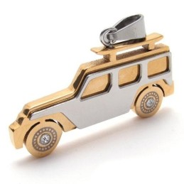 Collana Con Ciondolo Jeep In Titanio Puro Dorato Da Uomo