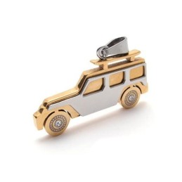 Collana Con Ciondolo Jeep In Titanio Puro Dorato Da Uomo