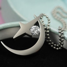 Collana Con Ciondolo In Titanio Con Luna E Stella E Zircone