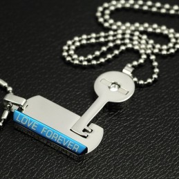 Collana Con Ciondolo In Titanio "Lucchetto E Chiave" Con Scritta "Loveheart Lovers"
