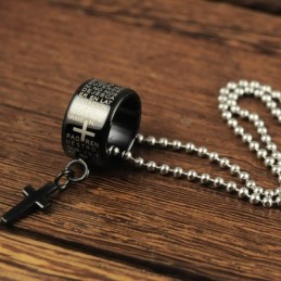 Collana Con Ciondolo In Titanio Nero Con Anello E Croce, Regalo Di Moda