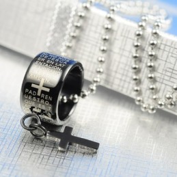 Collana Con Ciondolo In Titanio Nero Con Anello E Croce, Regalo Di Moda