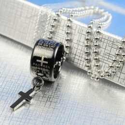 Collana Con Ciondolo In Titanio Nero Con Anello E Croce, Regalo Di Moda