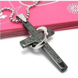 Collana Con Ciondolo A Forma Di Cuore, Croce E Bibbia, In Acciaio E Titanio Nero (Nuovo)