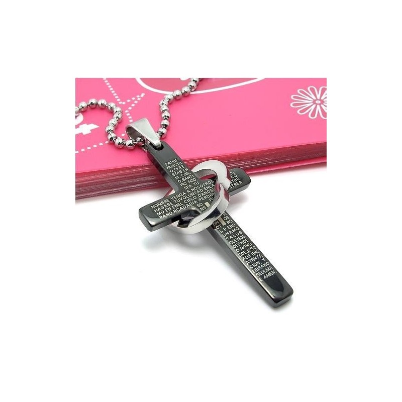 Collana Con Ciondolo A Forma Di Cuore, Croce E Bibbia, In Acciaio E Titanio Nero (Nuovo) Collana Con Ciondolo A Forma Di Cuore, Croce E Bibbia, In Acciaio E Titanio Nero (Nuovo)