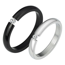 Anello In Titanio Bianco E Nero Di Alta Qualità Per Amanti Con Strass