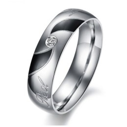 Anello In Titanio Nero Di Alta Qualità Per Amanti Con Diamante