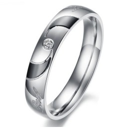 Anello In Titanio Nero Di Alta Qualità Per Amanti Con Diamante