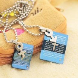 Collana Con Ciondolo A Forma Di Cuore Con Bibbia Blu Alla Moda Per Coppie
