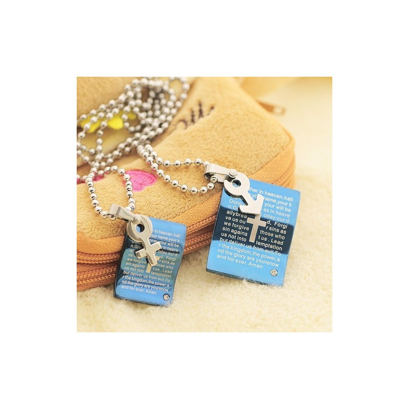 Collana Con Ciondolo A Forma Di Cuore Con Bibbia Blu Alla Moda Per Coppie Collana Con Ciondolo A Forma Di Cuore Con Bibbia Blu Alla Moda Per Coppie