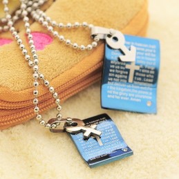 Collana Con Ciondolo A Forma Di Cuore Con Bibbia Blu Alla Moda Per Coppie
