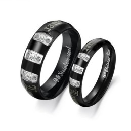 Completo Nelle Specifiche Anello In Titanio Nero Per Amanti Con Strass