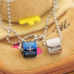 Collana E Ciondolo In Titanio Per Coppia, Stile Romantico Blu, Con Bibbia (Un Paio)