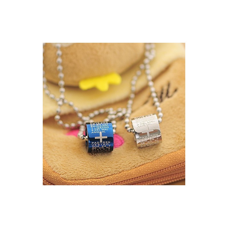Collana E Ciondolo In Titanio Per Coppia, Stile Romantico Blu, Con Bibbia (Un Paio) Collana E Ciondolo In Titanio Per Coppia, Stile Romantico Blu, Con Bibbia (Un Paio)
