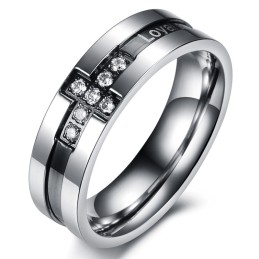 Anello In Titanio Con Croce "The King Of Quantity" Per Amanti Con Strass