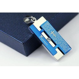 Collana E Ciondolo Rettangolare Con Croce Blu Della Bibbia Da Uomo