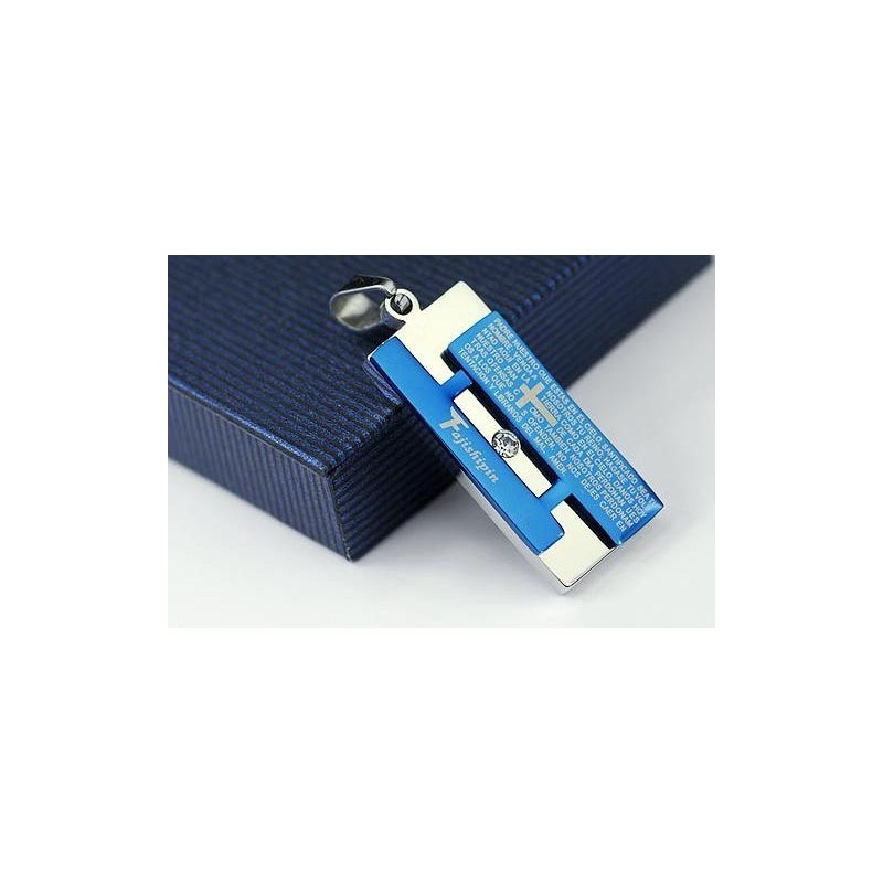 Collana E Ciondolo Rettangolare Con Croce Blu Della Bibbia Da Uomo Collana E Ciondolo Rettangolare Con Croce Blu Della Bibbia Da Uomo