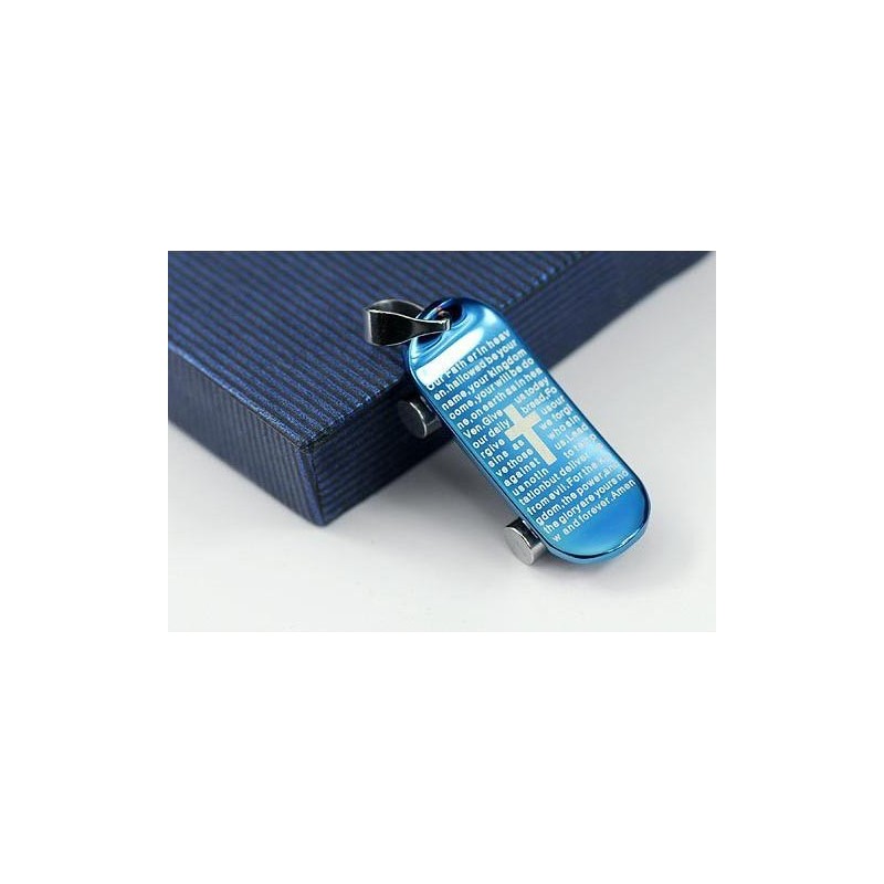 Ciondolo E Collana Con Croce Blu E Bibbia E Skateboard Da Uomo Ciondolo E Collana Con Croce Blu E Bibbia E Skateboard Da Uomo