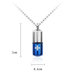 Collana Con Ciondolo A Forma Di Pillola In Titanio Puro E Argento Blu Con Croce