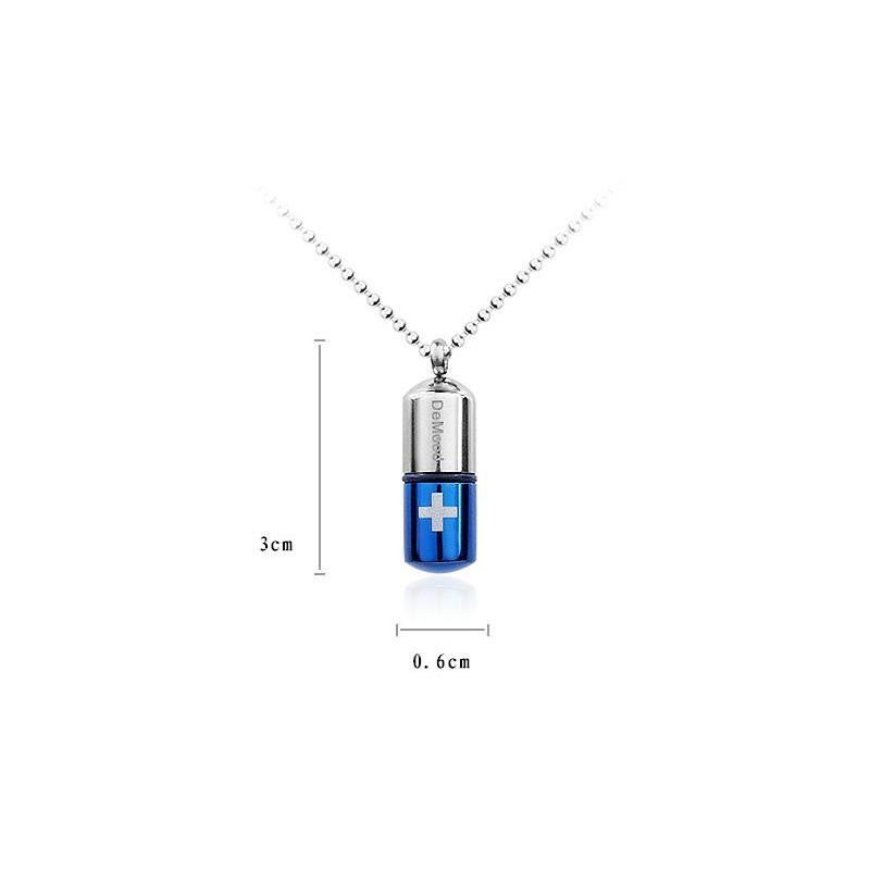 Collana Con Ciondolo A Forma Di Pillola In Titanio Puro E Argento Blu Con Croce Collana Con Ciondolo A Forma Di Pillola In Titanio Puro E Argento Blu Con Croce