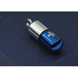 Collana Con Ciondolo A Forma Di Pillola In Titanio Puro E Argento Blu Con Croce