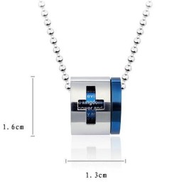 Collana E Ciondolo In Titanio Puro Con Croce Blu Della Bibbia (Nuovo)