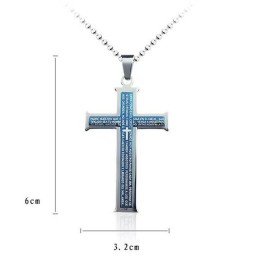 Ciondolo E Collana In Titanio Con Croce Blu E Argento Della Bibbia