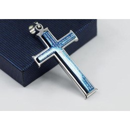 Ciondolo E Collana In Titanio Con Croce Blu E Argento Della Bibbia