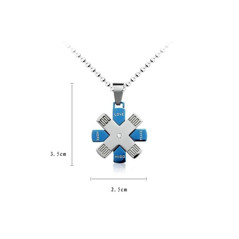 Ciondolo E Collana In Titanio Blu E Argento "Love Hope Rudder" Ciondolo E Collana In Titanio Blu E Argento "Love Hope Rudder"