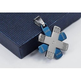 Ciondolo E Collana In Titanio Blu E Argento "Love Hope Rudder"
