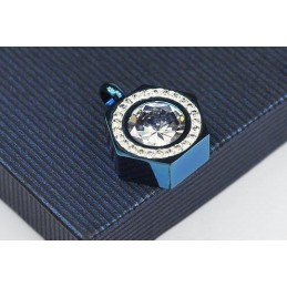 Collana Con Ciondolo In Titanio Puro Blu E Diamanti Esagramma