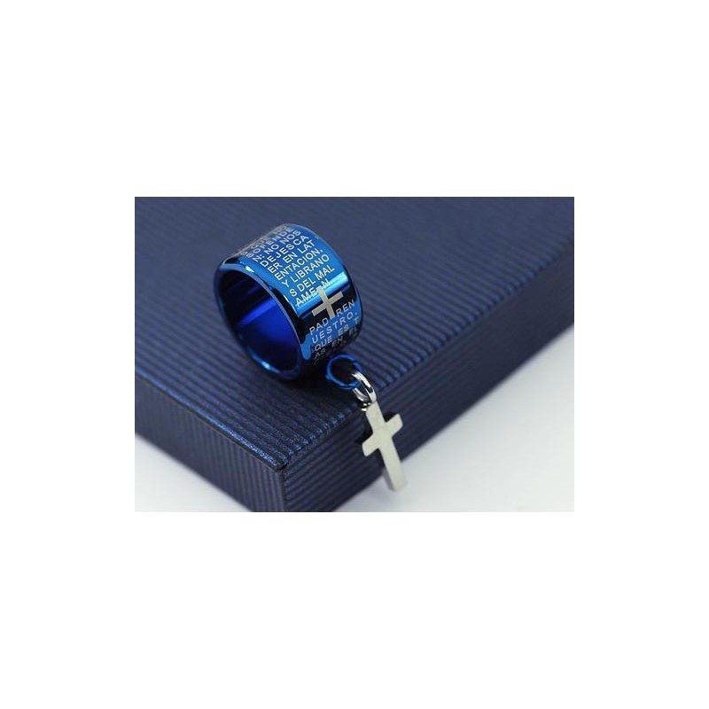 Squisita Collana Con Anello In Titanio Blu E Ciondolo A Croce Squisita Collana Con Anello In Titanio Blu E Ciondolo A Croce