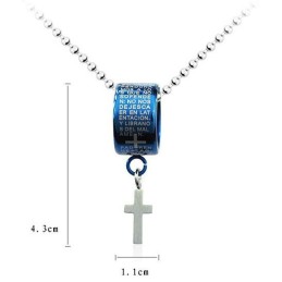 Squisita Collana Con Anello In Titanio Blu E Ciondolo A Croce
