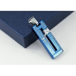 Collana Con Croce Biblica In Titanio Blu E Ciondolo Di Diamanti