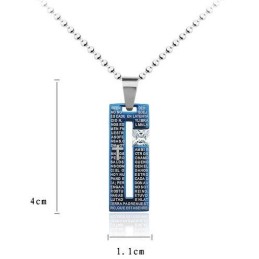 Collana Con Croce Biblica In Titanio Blu E Ciondolo Di Diamanti