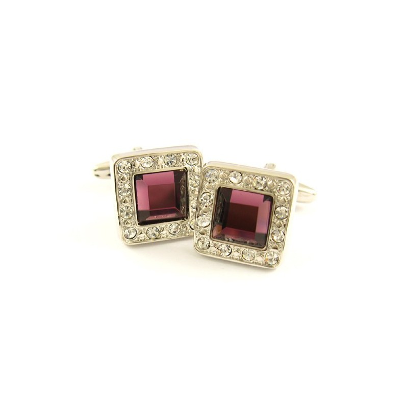 Gemelli Quadrati In Titanio Con Diamanti E Zirconi Quadrati Color Malva Gemelli Quadrati In Titanio Con Diamanti E Zirconi Quadrati Color Malva