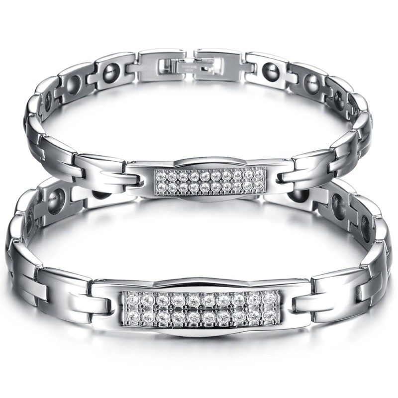 Bracciale In Titanio E Magnetite Queen Of Quality Health Per Amanti Con Diamante Bracciale In Titanio E Magnetite Queen Of Quality Health Per Amanti Con Diamante