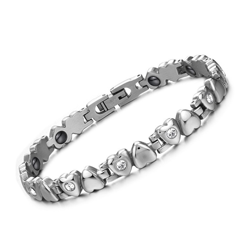 Bracciale Da Donna In Titanio Di Qualità Superiore Con Strass E Cuore Bracciale Da Donna In Titanio Di Qualità Superiore Con Strass E Cuore