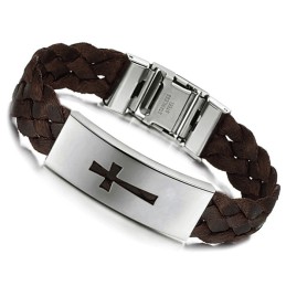 Bracciale In Pelle Di Titanio Con Croce Maschile Di Qualità Stabile