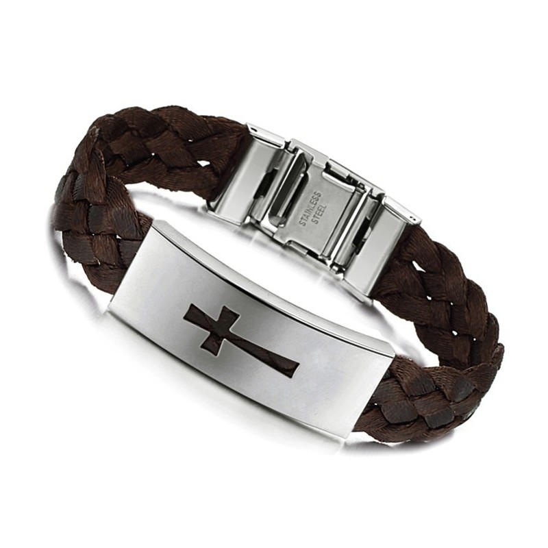 Bracciale In Pelle Di Titanio Con Croce Maschile Di Qualità Stabile Bracciale In Pelle Di Titanio Con Croce Maschile Di Qualità Stabile