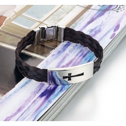 Bracciale In Pelle Di Titanio Con Croce Maschile Di Qualità Stabile