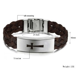 Bracciale In Pelle Di Titanio Con Croce Maschile Di Qualità Stabile