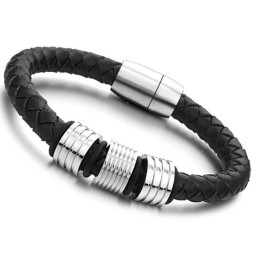 Bracciale In Pelle Di Titanio Nero Di Alta Qualità